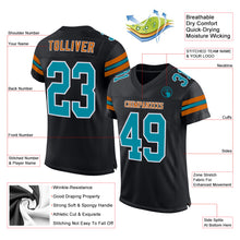 Load image into Gallery viewer, Custom Black Teal-Texas Orange Mesh Authentic Football Jersey
