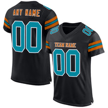 Load image into Gallery viewer, Custom Black Teal-Texas Orange Mesh Authentic Football Jersey