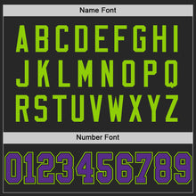 Load image into Gallery viewer, Custom Black Purple-Neon Green Mesh Authentic Football Jersey