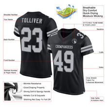 Load image into Gallery viewer, Custom Black Gray-Steel Gray Mesh Authentic Football Jersey