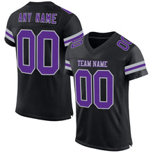 Load image into Gallery viewer, Custom Black Purple-Gray Mesh Authentic Football Jersey