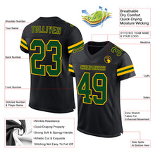 Load image into Gallery viewer, Custom Black Green-Gold Mesh Authentic Football Jersey
