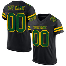 Load image into Gallery viewer, Custom Black Green-Gold Mesh Authentic Football Jersey