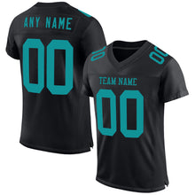 Load image into Gallery viewer, Custom Black Teal Mesh Authentic Football Jersey