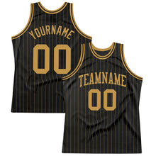 Load image into Gallery viewer, Custom Black Old Gold Pinstripe Old Gold Authentic Basketball Jersey