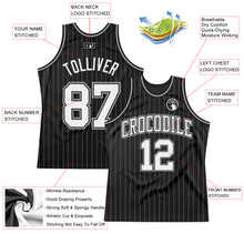 Load image into Gallery viewer, Custom Black Gray Pinstripe White Authentic Basketball Jersey