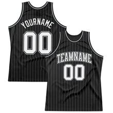 Load image into Gallery viewer, Custom Black Gray Pinstripe White Authentic Basketball Jersey