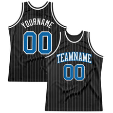 Load image into Gallery viewer, Custom Black White Pinstripe Blue Authentic Basketball Jersey