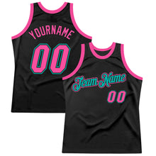 Load image into Gallery viewer, Custom Black Pink-Aqua Authentic Throwback Basketball Jersey
