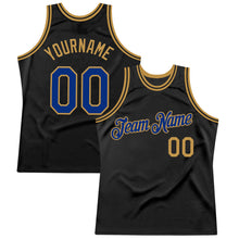 Load image into Gallery viewer, Custom Black Royal-Old Gold Authentic Throwback Basketball Jersey