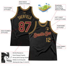 Load image into Gallery viewer, Custom Black Burgundy-Old Gold Authentic Throwback Basketball Jersey