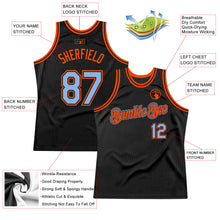 Load image into Gallery viewer, Custom Black Light Blue-Orange Authentic Throwback Basketball Jersey