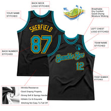 Load image into Gallery viewer, Custom Black Teal-Gold Authentic Throwback Basketball Jersey