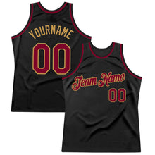 Load image into Gallery viewer, Custom Black Maroon-Old Gold Authentic Throwback Basketball Jersey