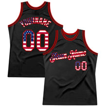 Load image into Gallery viewer, Custom Black USA Flag-Red Authentic Throwback Basketball Jersey