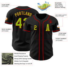 Load image into Gallery viewer, Custom Black Neon Green-Red Authentic Baseball Jersey
