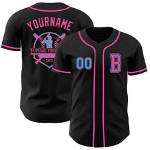 Load image into Gallery viewer, Custom Black Sky Blue-Pink Authentic Baseball Jersey