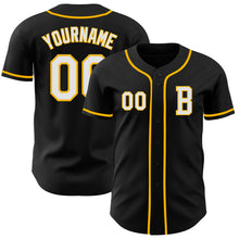 Load image into Gallery viewer, Custom Black White-Gold Authentic Baseball Jersey