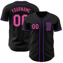 Load image into Gallery viewer, Custom Black Pink-Purple Authentic Baseball Jersey