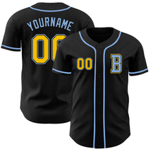Load image into Gallery viewer, Custom Black Yellow-Light Blue Authentic Baseball Jersey