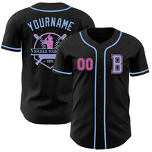 Load image into Gallery viewer, Custom Black Pink-Light Blue Authentic Baseball Jersey