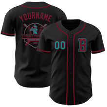 Load image into Gallery viewer, Custom Black Teal-Crimson Authentic Baseball Jersey
