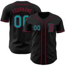 Load image into Gallery viewer, Custom Black Teal-Crimson Authentic Baseball Jersey