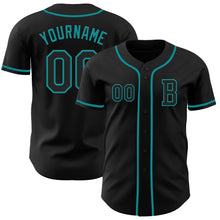 Load image into Gallery viewer, Custom Black Teal Authentic Baseball Jersey