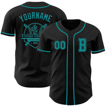 Load image into Gallery viewer, Custom Black Teal Authentic Baseball Jersey