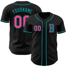 Load image into Gallery viewer, Custom Black Pink-Teal Authentic Baseball Jersey