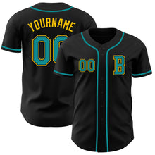 Load image into Gallery viewer, Custom Black Teal-Yellow Authentic Baseball Jersey