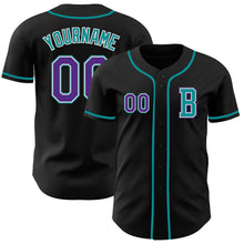 Load image into Gallery viewer, Custom Black Purple-Teal Authentic Baseball Jersey