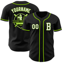 Load image into Gallery viewer, Custom Black White-Neon Green Authentic Baseball Jersey