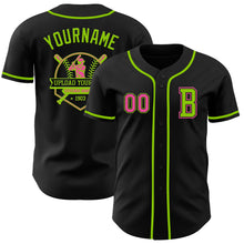Load image into Gallery viewer, Custom Black Pink-Neon Green Authentic Baseball Jersey
