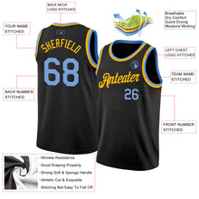 Load image into Gallery viewer, Custom Black Light Blue-Gold Authentic Basketball Jersey
