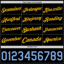 Load image into Gallery viewer, Custom Black Light Blue-Gold Authentic Basketball Jersey