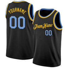 Load image into Gallery viewer, Custom Black Light Blue-Gold Authentic Basketball Jersey