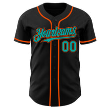 Load image into Gallery viewer, Custom Black Aqua-Orange Authentic Baseball Jersey