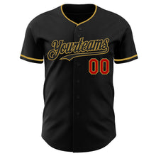 Load image into Gallery viewer, Custom Black Kelly Green Old Gold-Red Authentic Baseball Jersey