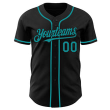 Load image into Gallery viewer, Custom Black Teal Authentic Baseball Jersey