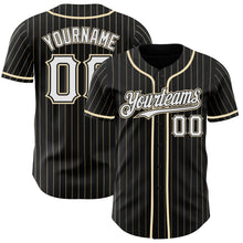 Load image into Gallery viewer, Custom Black Cream Pinstripe White Authentic Baseball Jersey