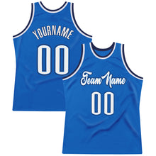 Load image into Gallery viewer, Custom Blue White-Navy Authentic Throwback Basketball Jersey