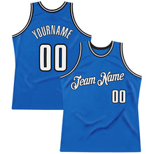Load image into Gallery viewer, Custom Blue White-Black Authentic Throwback Basketball Jersey
