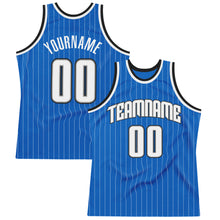 Load image into Gallery viewer, Custom Blue White Pinstripe White-Black Authentic Basketball Jersey