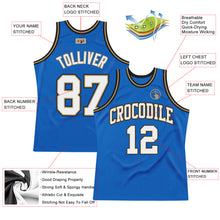 Load image into Gallery viewer, Custom Blue White-Old Gold Authentic Throwback Basketball Jersey