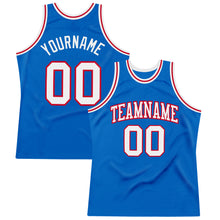 Load image into Gallery viewer, Custom Blue White-Red Authentic Throwback Basketball Jersey