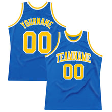 Load image into Gallery viewer, Custom Blue Gold-White Authentic Throwback Basketball Jersey