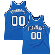 Load image into Gallery viewer, Custom Blue White-Navy Authentic Throwback Basketball Jersey