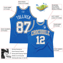 Load image into Gallery viewer, Custom Blue White-Black Authentic Throwback Basketball Jersey