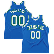 Load image into Gallery viewer, Custom Blue White-Kelly Green Authentic Throwback Basketball Jersey